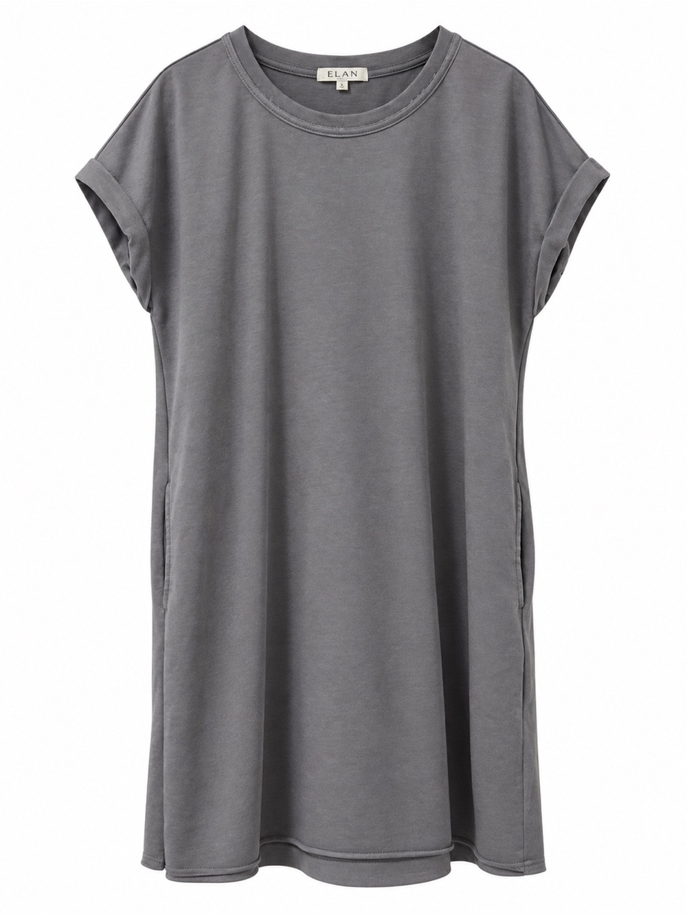 Z Supply Distressed Washed Gray Tee Tunic with Rolled Short Sleeves